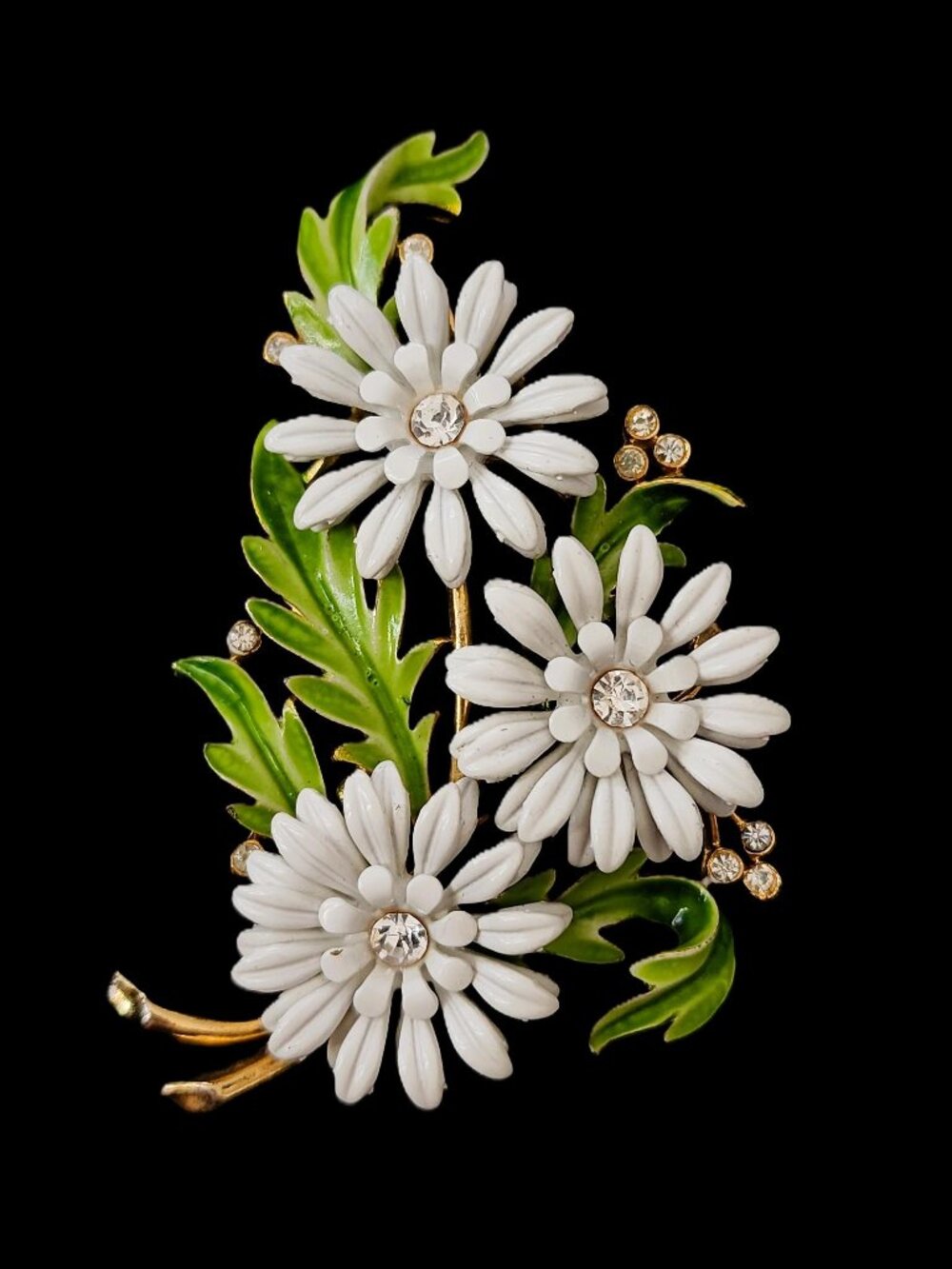 Vintage 1956 Crown Trifari "Field Flowers" Enamel & Rhinestone Brooch MCM